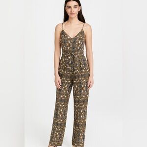 L'Agence - Gold, Blue, & White Paisley Print Silk Jumpsuit Sz 2